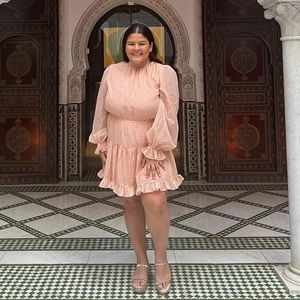 Aqua peach gold flecks flown dress L